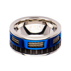 Cable Steel Inlayed Ring // Blue + Black (Size 9)