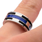 Carbon Fiber Inlayed Ring // Silver + Blue (Size 9)