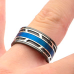 Stainless Steel + Carbon Fiber Inlayed Ring // Blue + Black (Size 9)
