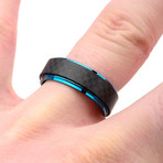Stainless Steel + Solid Carbon Fiber Ring // Black + Blue (Ring Size: 9)