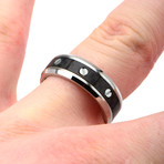 Stainless Steel + Solid Carbon Fiber Screw Ring // Silver + Black (Ring Size: 9)