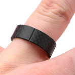 Stainless Steel + Solid Carbon Fiber Ridged Ring // Black (Ring Size: 9)