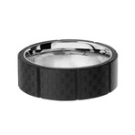Stainless Steel + Solid Carbon Fiber Ridged Ring // Black (Ring Size: 9)