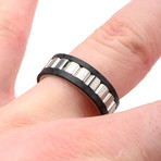 Stainless Steel Center Ladder + Solid Carbon Fiber Ring // Silver + Black (Ring Size: 9)