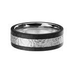 Hammered Stainless Steel + Solid Carbon Fiber Ring // Black + Steel (Size 9)