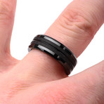 Stainless Steel + Carbon Fiber Double Line Ring // Black (Ring Size: 11)