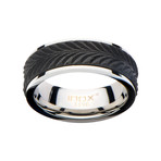 Stainless Steel + Solid Carbon Fiber Leaf Patterned Ring (Size: 9)