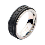 Stainless Steel + Solid Carbon Fiber Square Ring // Black (Size: 9)