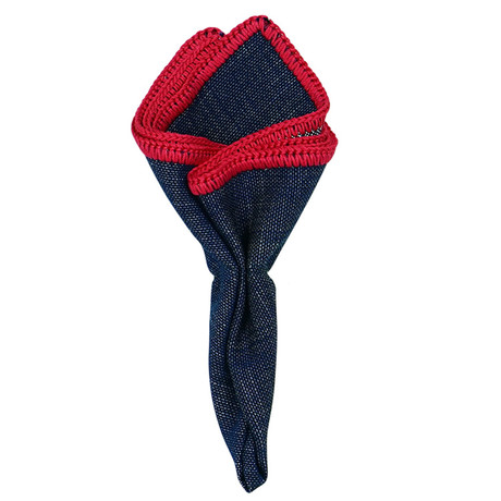 Denim Du Volte Pocket Square // Red Border