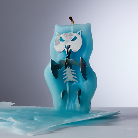 Angry Owl Skeleton Candle // Blue