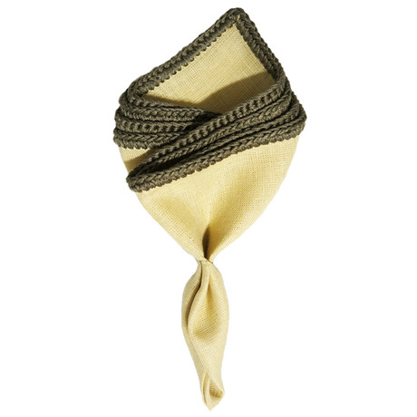 Almond Crema Pocket Square // Olive Green Borders