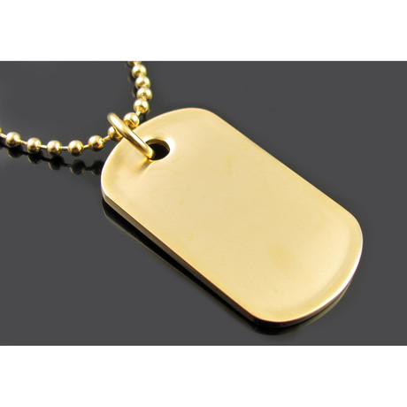 Dog Tag ID Pendant with Bead Chain Necklace // 18K Gold Plated Stainless Steel