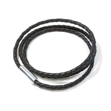 Braided Leather Triple Wrap Bracelet // Black (XS)