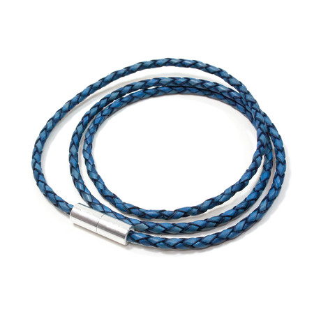 Braided Leather Triple Wrap Bracelet // Natural Blue (XS)