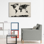 Map Of The World Paint Splashes // Black (26"W x 18"H x 0.75"D)