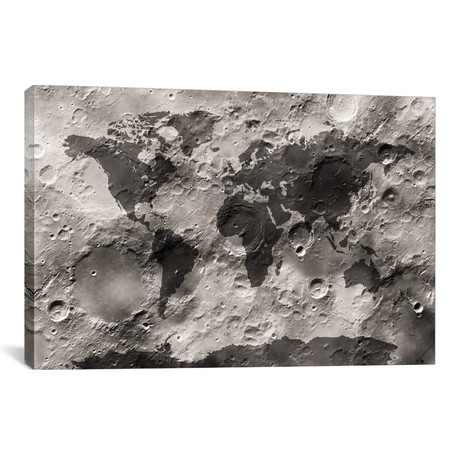 World Map // Moon's Surface (26"W x 18"H x 0.75"D)
