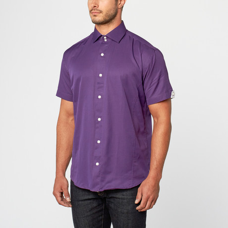 Bespoke // Herbert Short Sleeve Jacquard Button-Up // Purple (M)