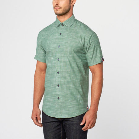 Francis Short Sleeve Linen Blend Button-Up // Green (S)