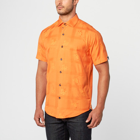 Joel Short Sleeve Jacquard Button-Up // Orange (S)