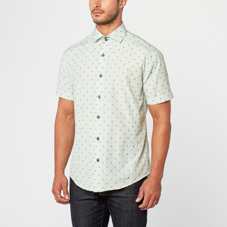 Ricky Short Sleeve Jacquard Button-Up // Green (S)