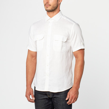 Mario Short Sleeve Linen Button-Up // White (XS)