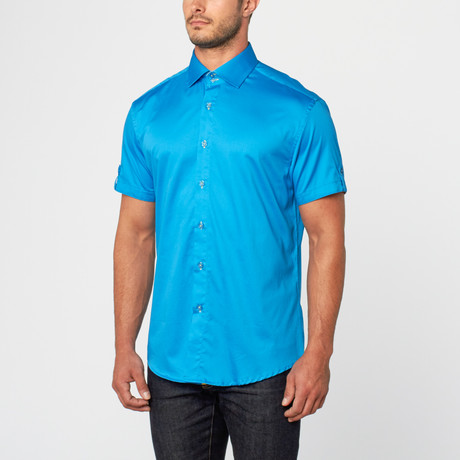 Marcus Short Sleeve Sateen Button-Up // Turquoise (XS)