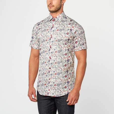 Francisco Short Sleeve Paisley Print Button-Up // Red (XS)