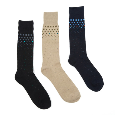 Square Dot Sock // Black + Blue + Sand // Set of 3