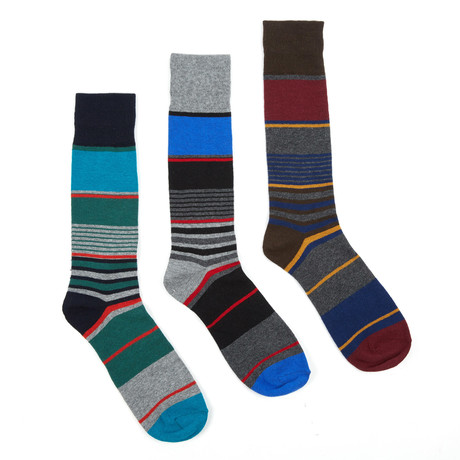 Stripe Sock // Navy + Charcoal + Brown // Set of 3