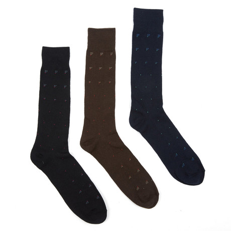 Dot Neat Sock // Black + Navy + Brown // Set of 3