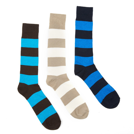 Stripe Sock // Black + Brown + Khaki // Set of 3