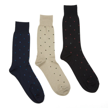 Mercerized Cotton Dot Sock // Black + Navy + Khaki // Set of 3