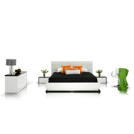 Modrest Infinity Contemporary White + Black Bedroom Set (Queen)