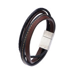 Brown + Black Leather Layered Bracelet