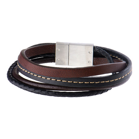 Brown + Black Leather Layered Bracelet