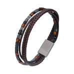 Leather + Stone Beads Layered Bracelet // Brown