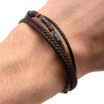 Leather + Stone Beads Layered Bracelet // Brown