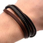 Leather Braided Layered Bracelet // Brown
