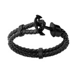Braided Leather Anchor Bracelet // Black