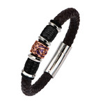 Brown Braided Leather Bracelet // Brown + Steel Bead