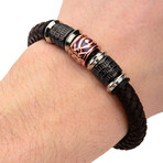 Brown Braided Leather Bracelet // Brown + Steel Bead