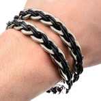 Leather Thread + Anchor Charm Bracelet (Silver + Black)