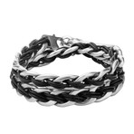 Leather Thread + Anchor Charm Bracelet (Silver + Black)