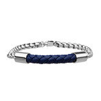 Braided Leather Bracelet // Double Rolo Chain (Blue)