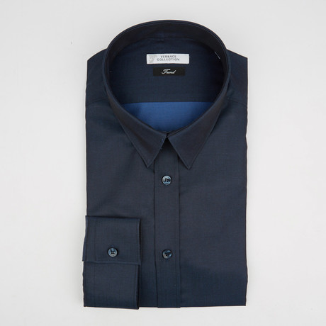Versace Collection // Trend Fit Solid Dress Shirt // Dark Blue (38)