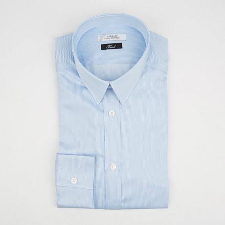 Versace Collection // Trend Fit Medium Stripe Dress Shirt // White + Blue (38)