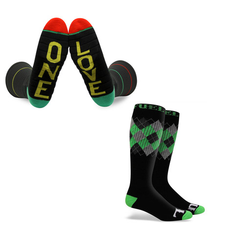 Argyle + Jailhouse Knee Sock // Black + Green // Pack of 2