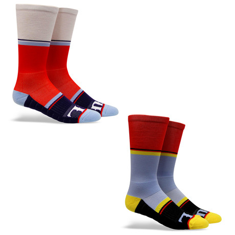 Rally Tech Crew Sock // Grey + Red // Pack of 2