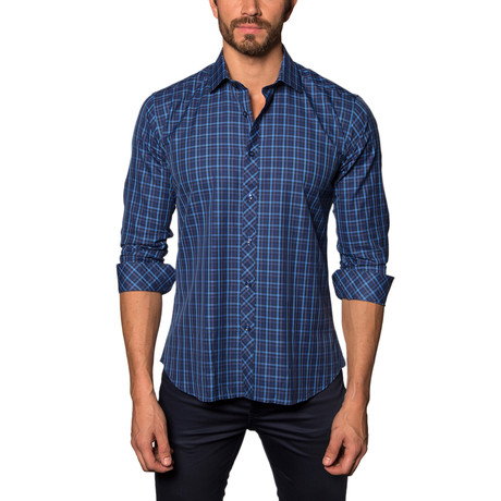 Medium Plaid Button-Up Shirt // Dark Blue (S)