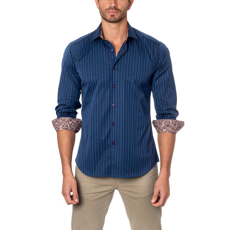 Jared Lang // Striped Button-Up Shirt // Blue (S)